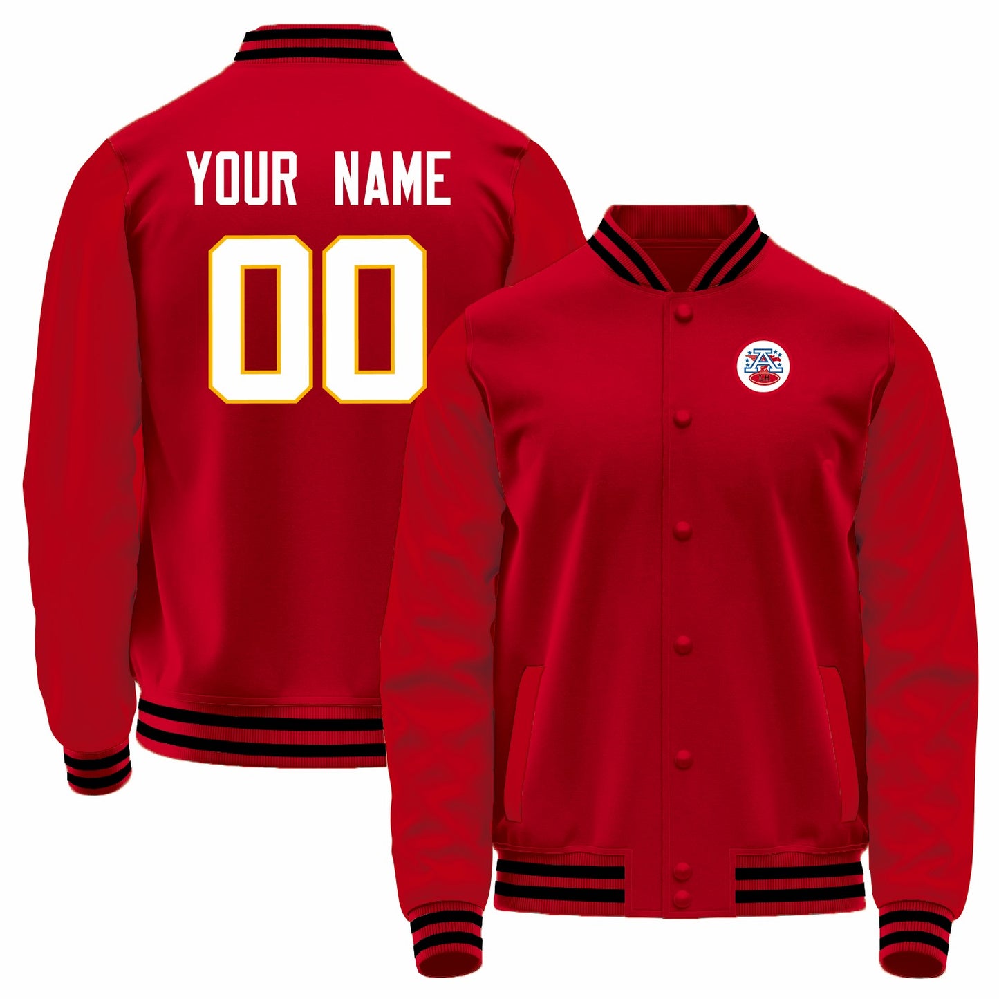 Custom KC.Chiefs Red Bomber Full-Snap Varsity Letterman Jacket