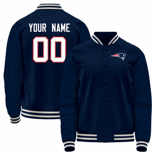Custom NE.Patriots Navy Bomber Full-Snap Varsity Letterman Jacket