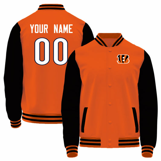 Custom C.Bengals Orange-Black Bomber Full-Snap Varsity Letterman Jacket