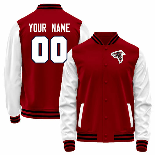 Custom A.Falcons Red-White Bomber Full-Snap Varsity Letterman Jacket