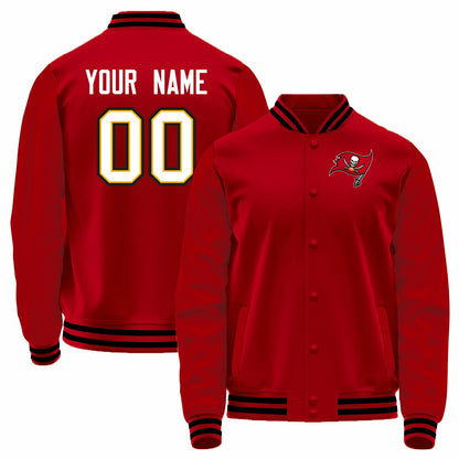 Custom TB.Buccaneers Red Bomber Full-Snap Varsity Letterman Jacket