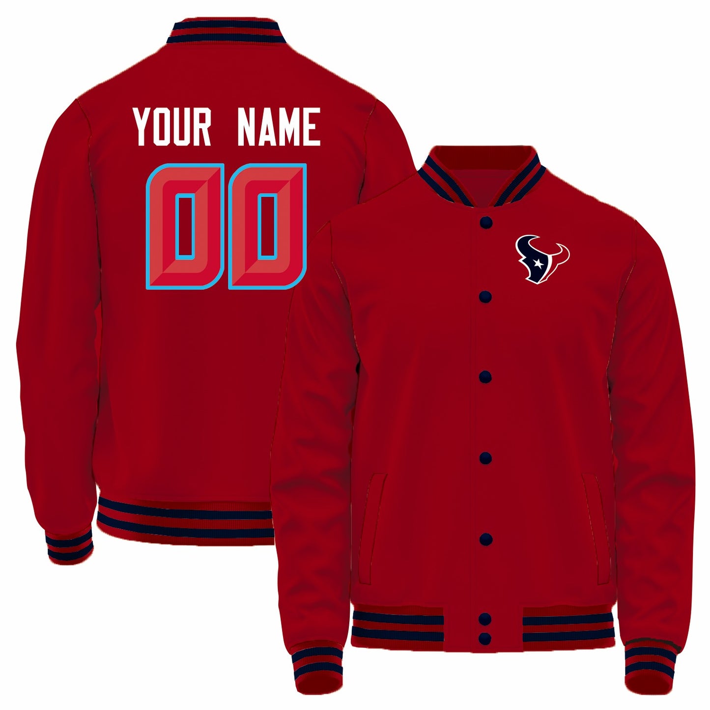 Custom H.Texans Red Bomber Full-Snap Varsity Letterman Jacket
