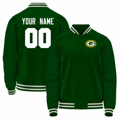 Custom GB.Packers Green Bomber Full-Snap Varsity Letterman Jacket