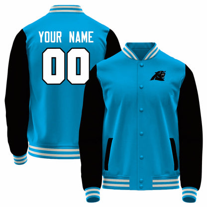Custom C.Panthers Blue-Black Bomber Full-Snap Varsity Letterman Jacket