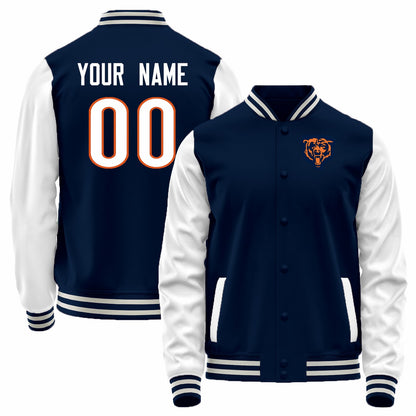 Custom C.Bears Black-White Bomber Full-Snap Varsity Letterman Jacket