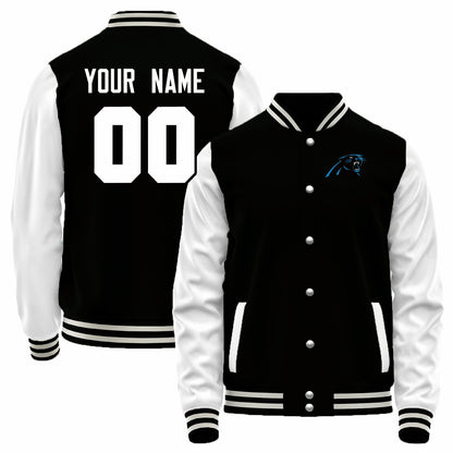 Custom C.Panthers Black-White Bomber Full-Snap Varsity Letterman Jacket