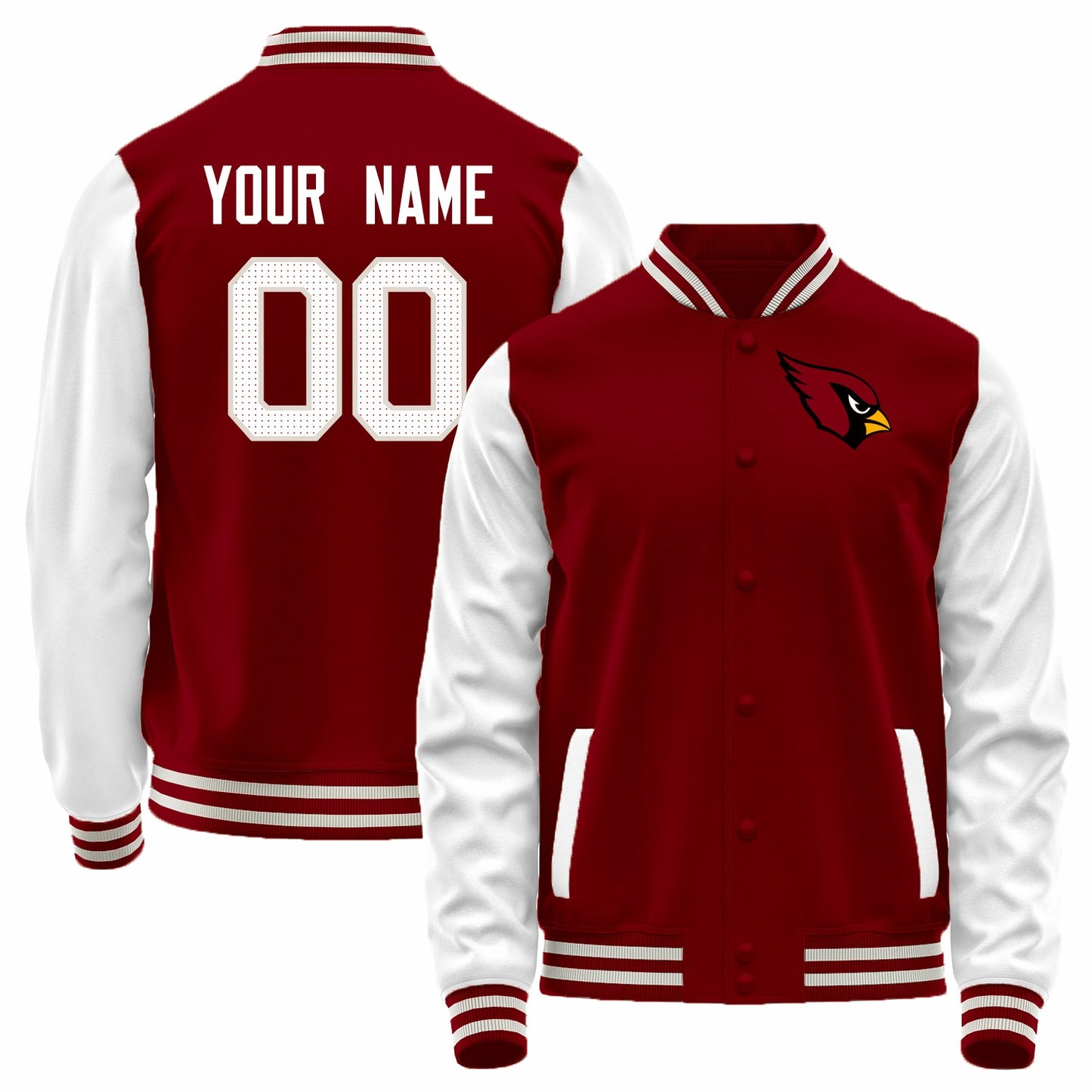 Custom A.Cardinal Red-White Bomber Full-Snap Varsity Letterman Jacket