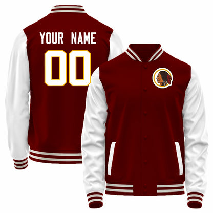 Custom W.Commanders Red-White Bomber Full-Snap Varsity Letterman Jacket