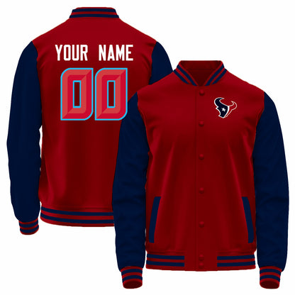 Custom H.Texans Red-Navy Bomber Full-Snap Varsity Letterman Jacket